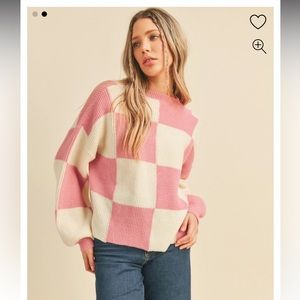 pink checkered oversized pullover